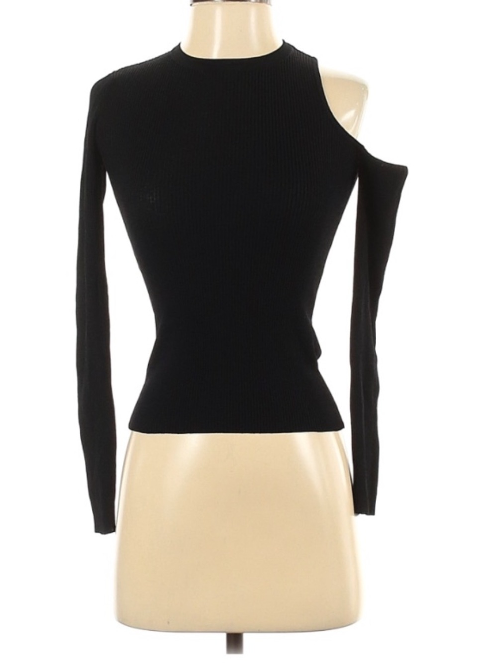 Zara Black Cold-Shoulder Ribbed Long-Sleeve Top
